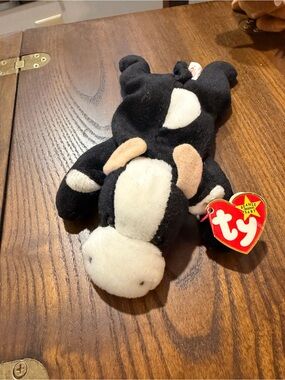 TY Beanie Baby Plush Cow - Black and White